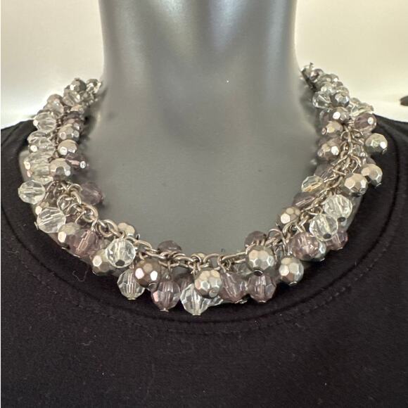 Adjustable 17 to 19" Dangle Crystal Bead Necklace, Clear, Purple and Gray - Picture 1 of 2